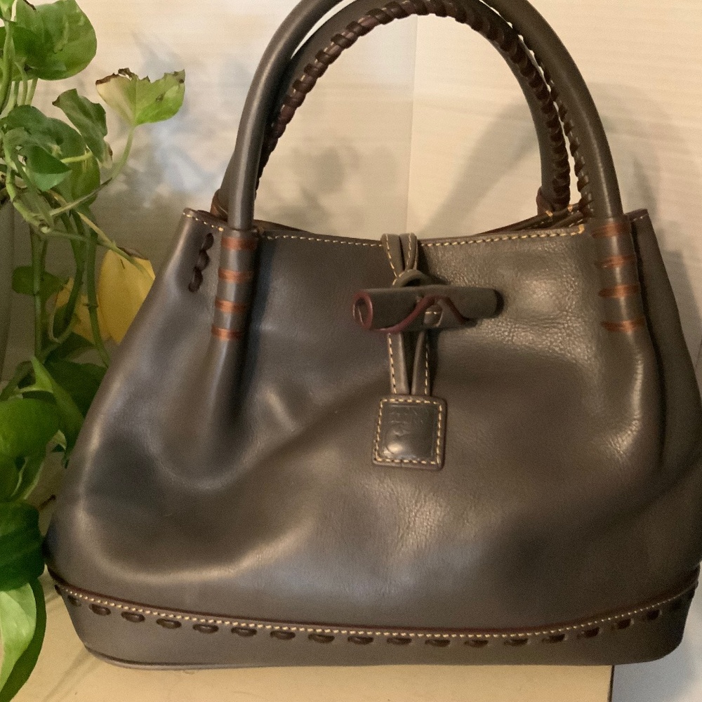 Dooney & Bourke Double Handle Florentine Leather Toggle Bag in Charcoal